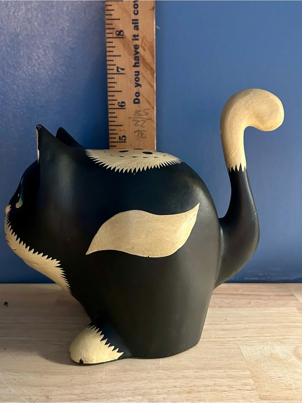 Vintage Pier 1 Imports Hand Carved Wooden Cat Figure Indonesia Folk Art 6”